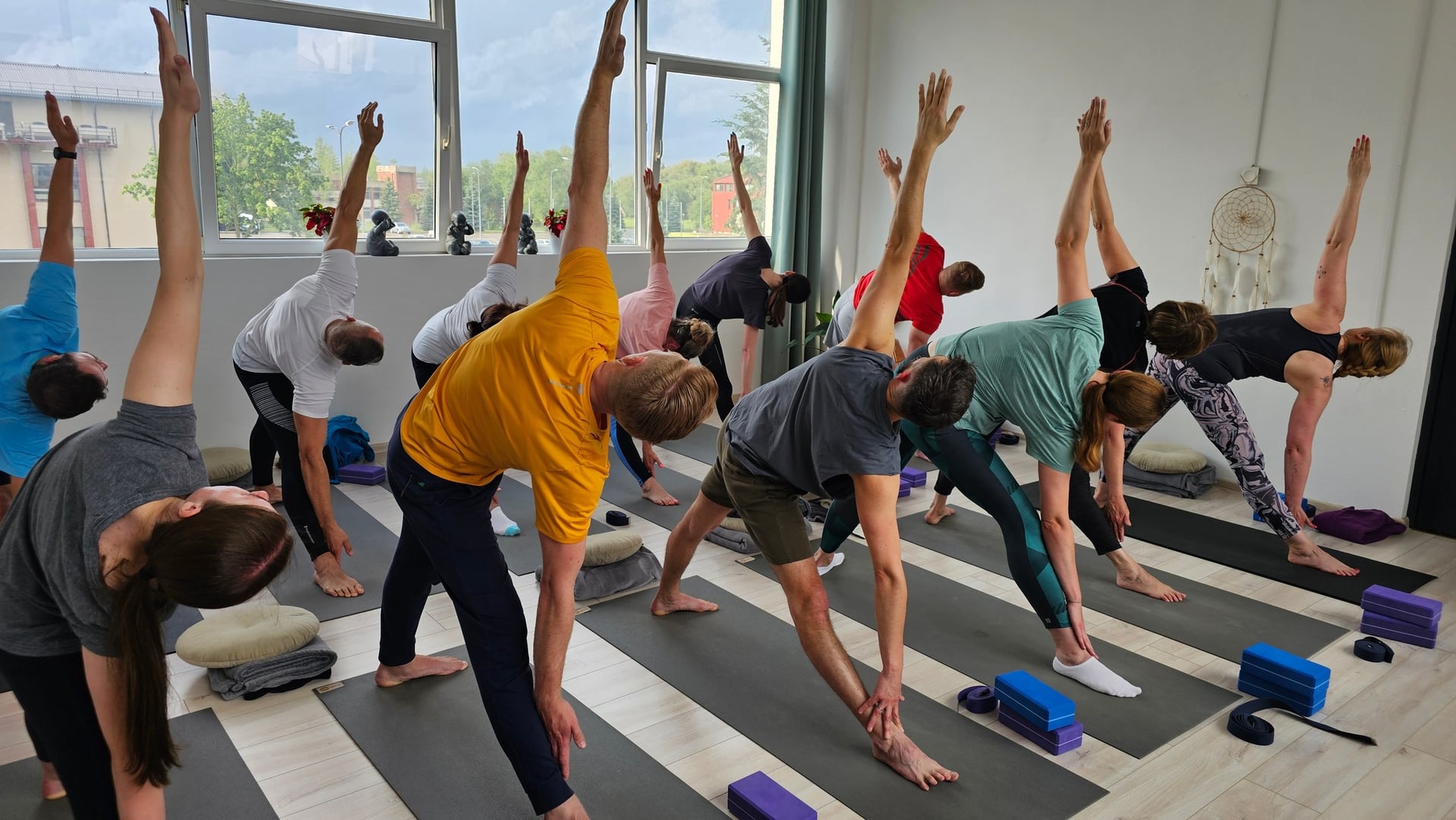 Beginner and advanced yoga groups