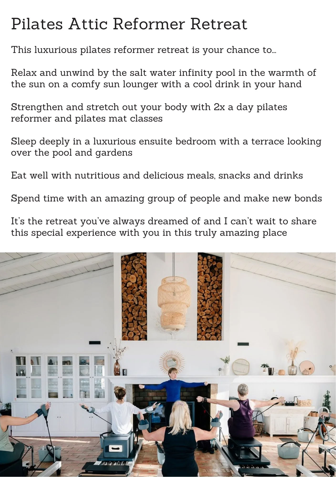 Pilates Retreats – Monday 17th - Saturday 22nd August 2026 - 5 days + 5 nights
